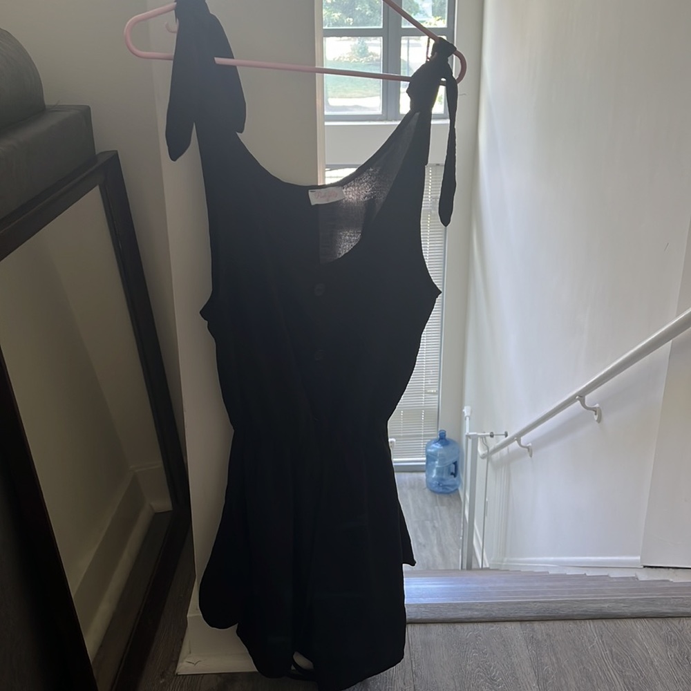 Pink Lily Black Tie Romper